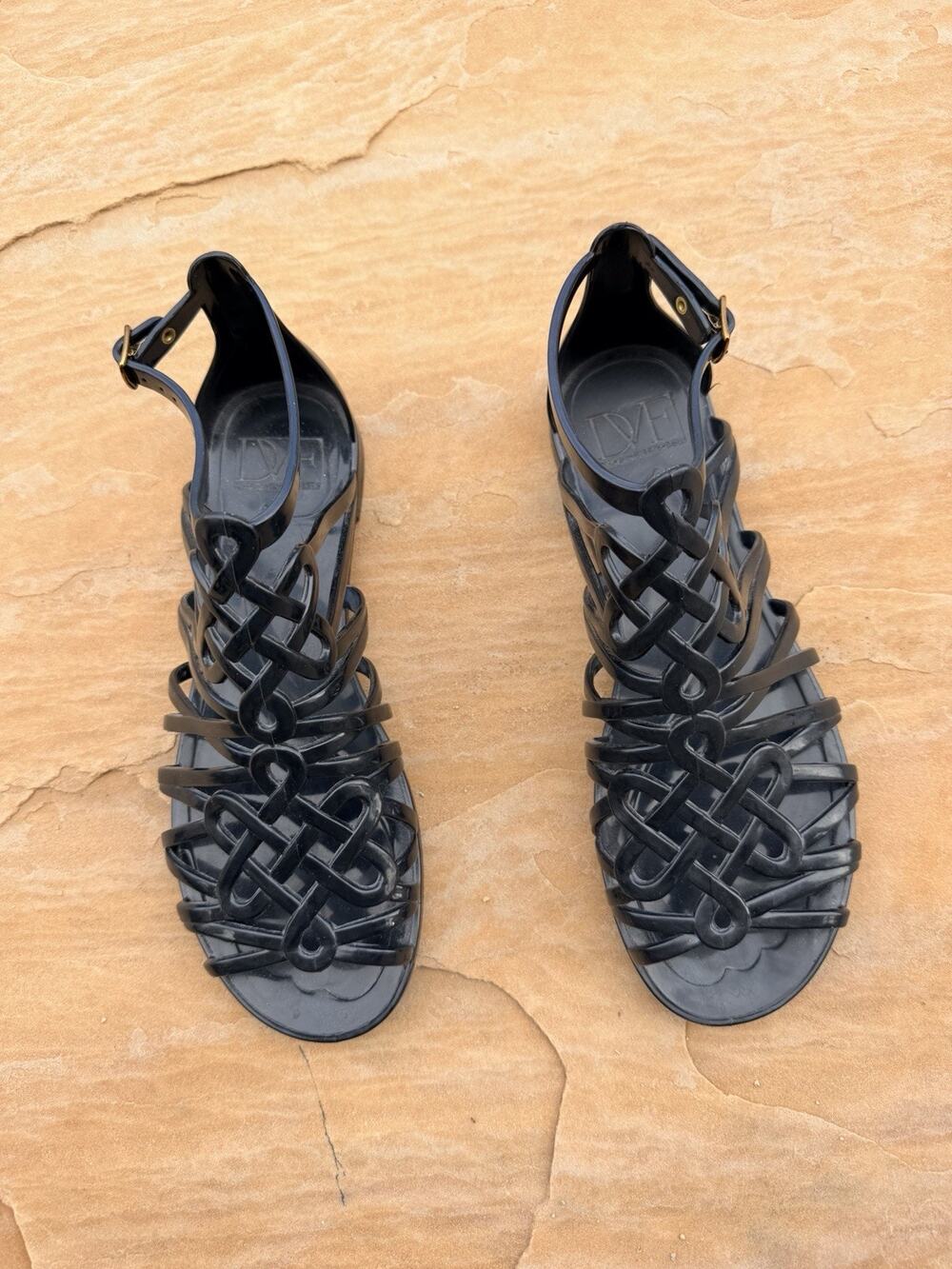 Diane Von Furstenberg Jaya Gladiator Womens Size 10 Black Jelly Sandals